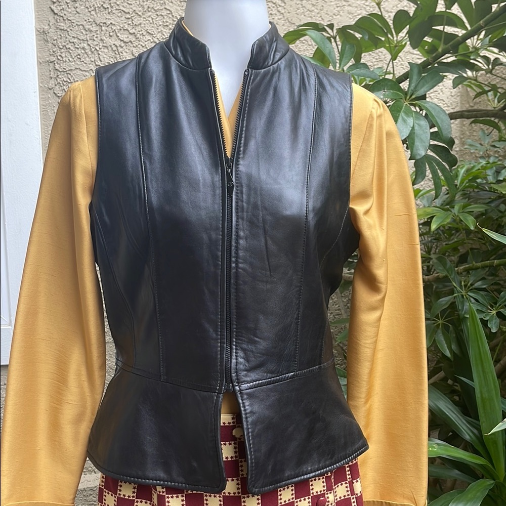 Vintage Black Leather Vest for Women
